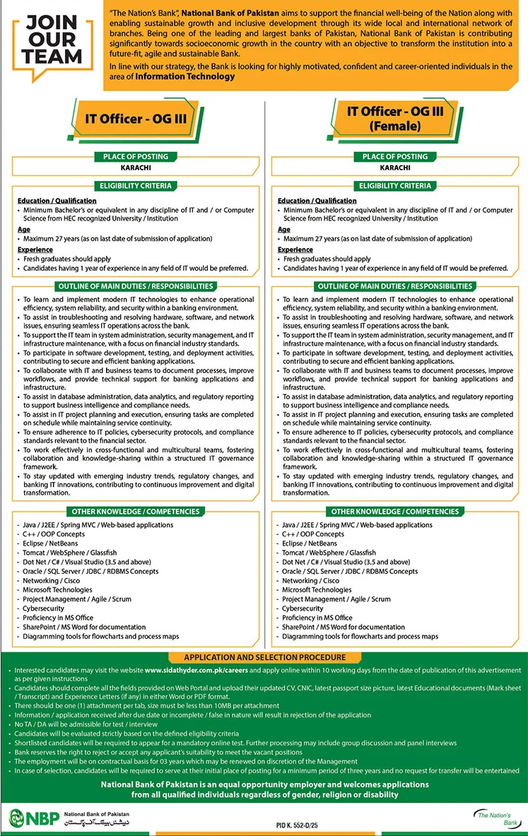 Jobs in National Bank of Pakistan